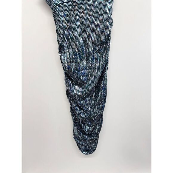 AQUA Dress Size Small Asymmetric Midi Cocktail Party Blue Sequined NWT - Picture 8 of 11